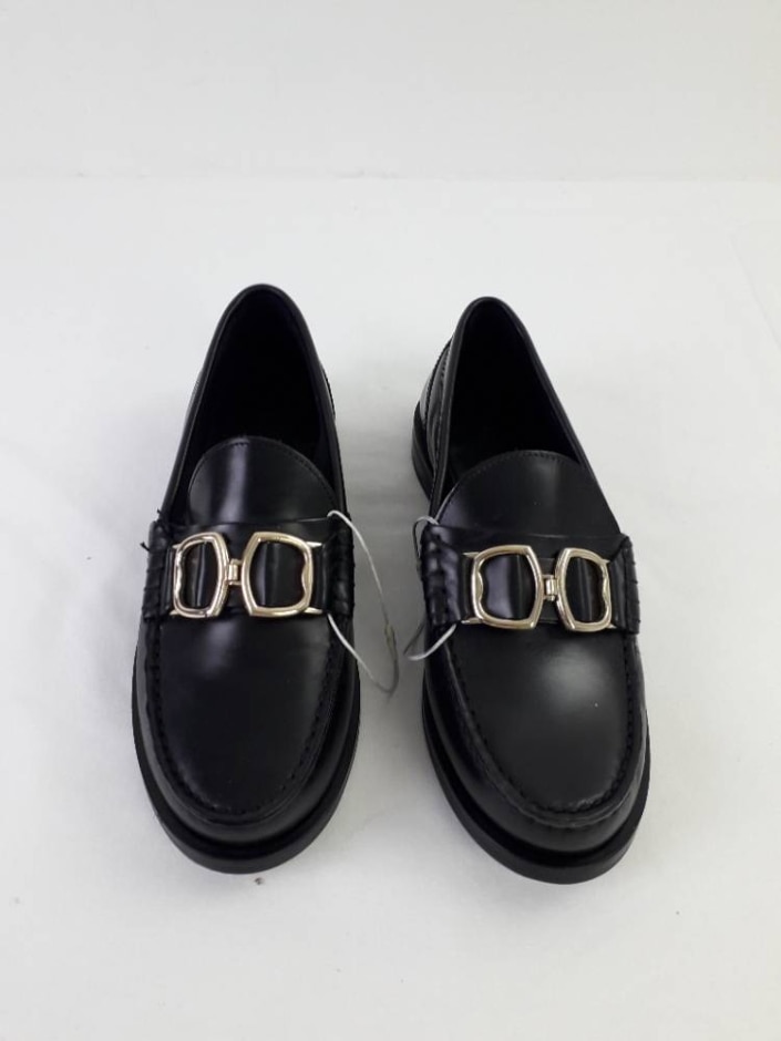 M&s Nwot Women's Leather Block Heel Loafers With Gold Trim Detail Colour: Black Size: Uk 4