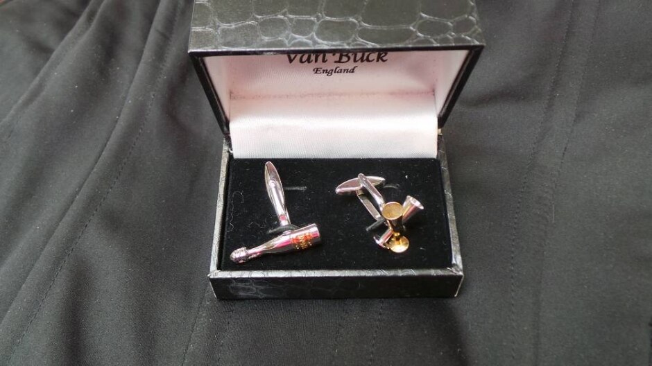 Champagne Bottle & Flutes Novelty Cufflinks By Van Buck