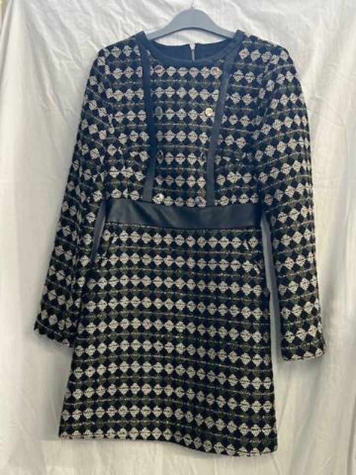 Karen Millen Geo Tweed Mini Dress Blakc Size: 6