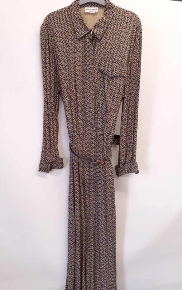 Mandy March London Vintage Shirt Dress In Blue/beige Size: 16