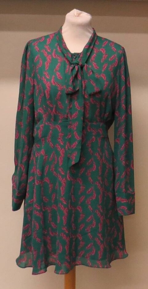 Louche Patterned Long-sleeved Dress Green/pink Size: 14