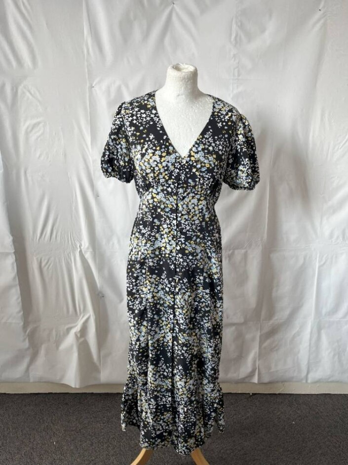 Miss Selfridge Floral Button Down Midi Dress Black Size: 10