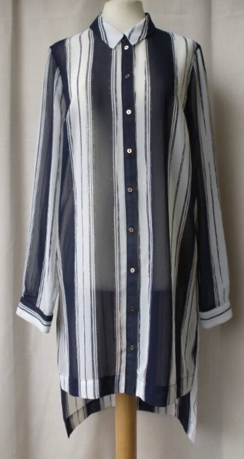 River Island Striped Chiffon Tunic Blouse Navy & White Size: 10