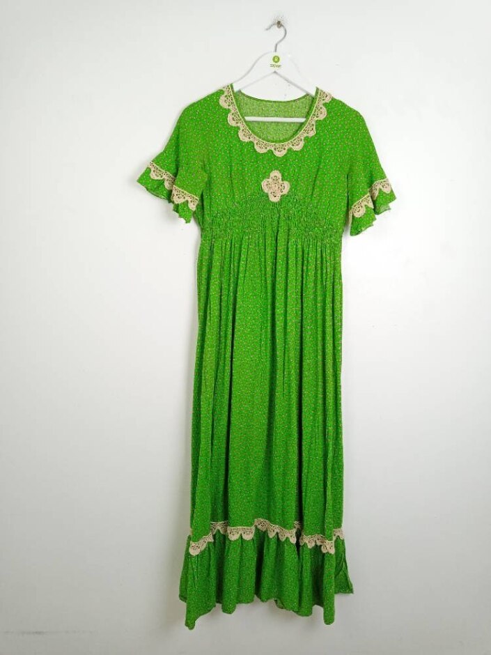Unbranded Vintage Midi Prairie Style Dress Green Size: M