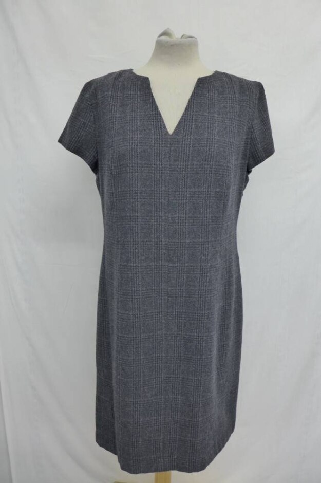East Plaid Style Wool Shift Dress Slate Grey Size: 14