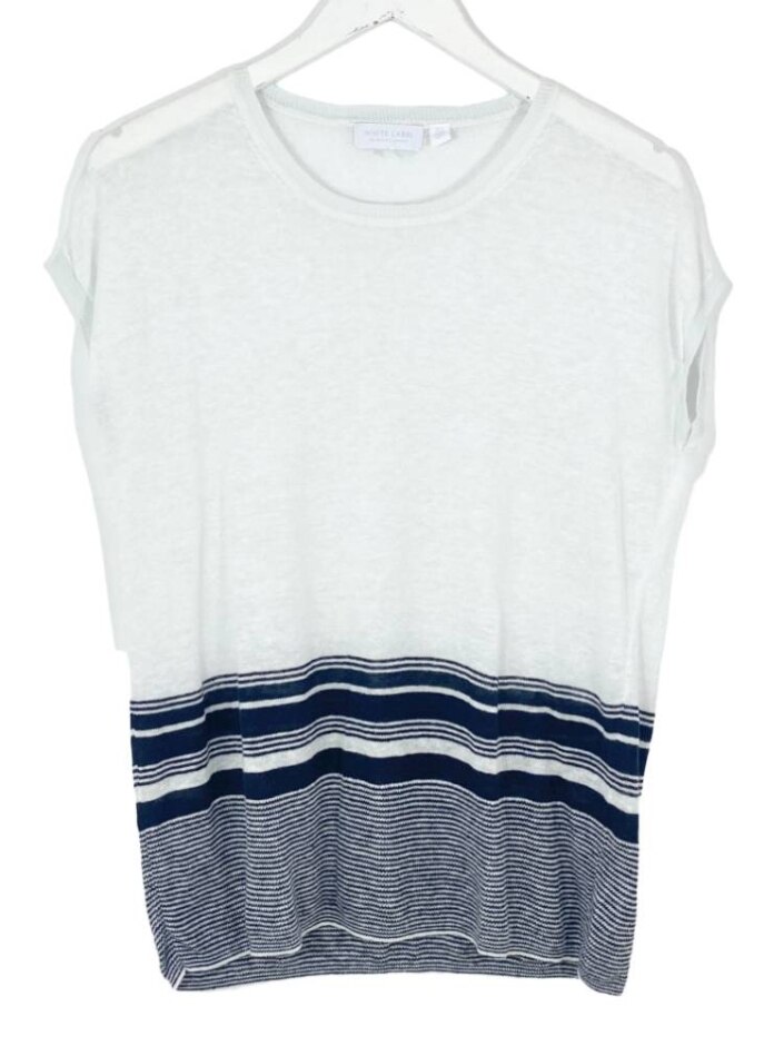 The White Company Knit Sleeveless Striped Top White & Navy Size: S