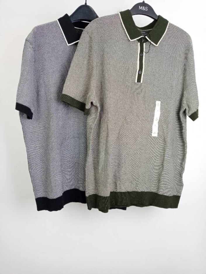 M&s Nwot Cotton Rich Men's Textured Polo Shirt 2xbundle Black/green Size: L