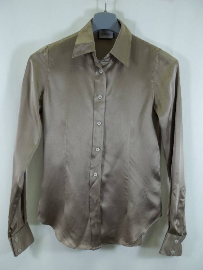 Beare Park Shirt - 100% Silk Satin Brown  Size: 8