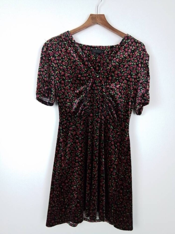 Topshop Women Velvet Floral Print Dres Multi  Size: 6
