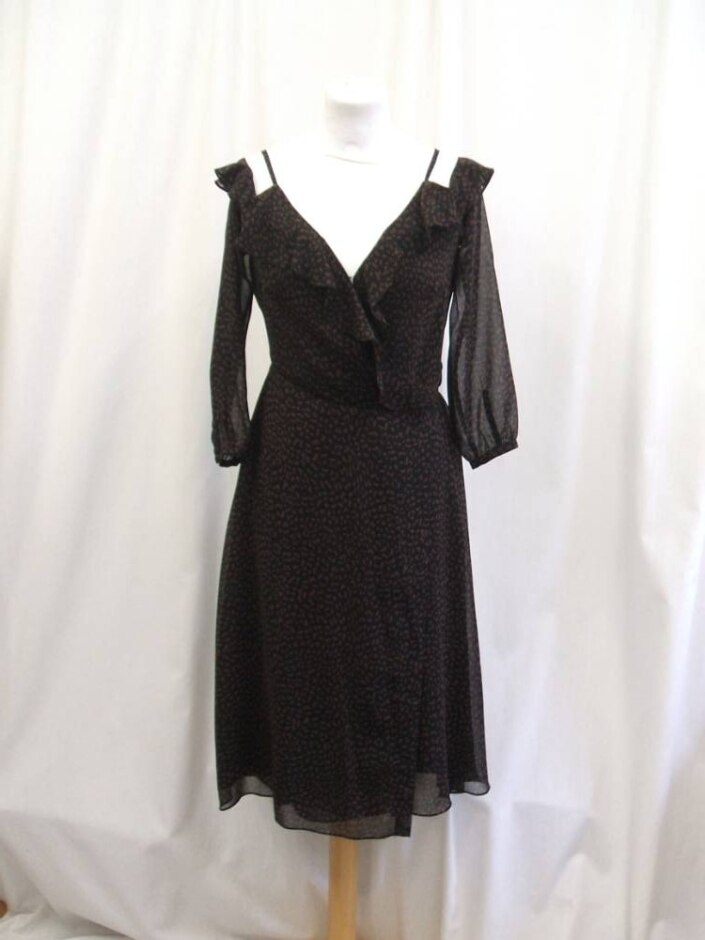 Michael Kors Wrap Over Chiffon Dress Brown And Black Size: S