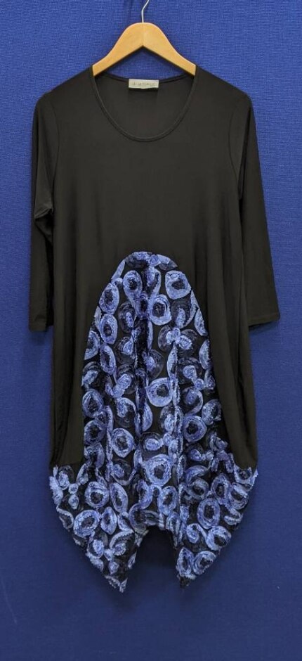 Lili La Tigresse Black Tunic With Blue Flowers Black /blue Size: L