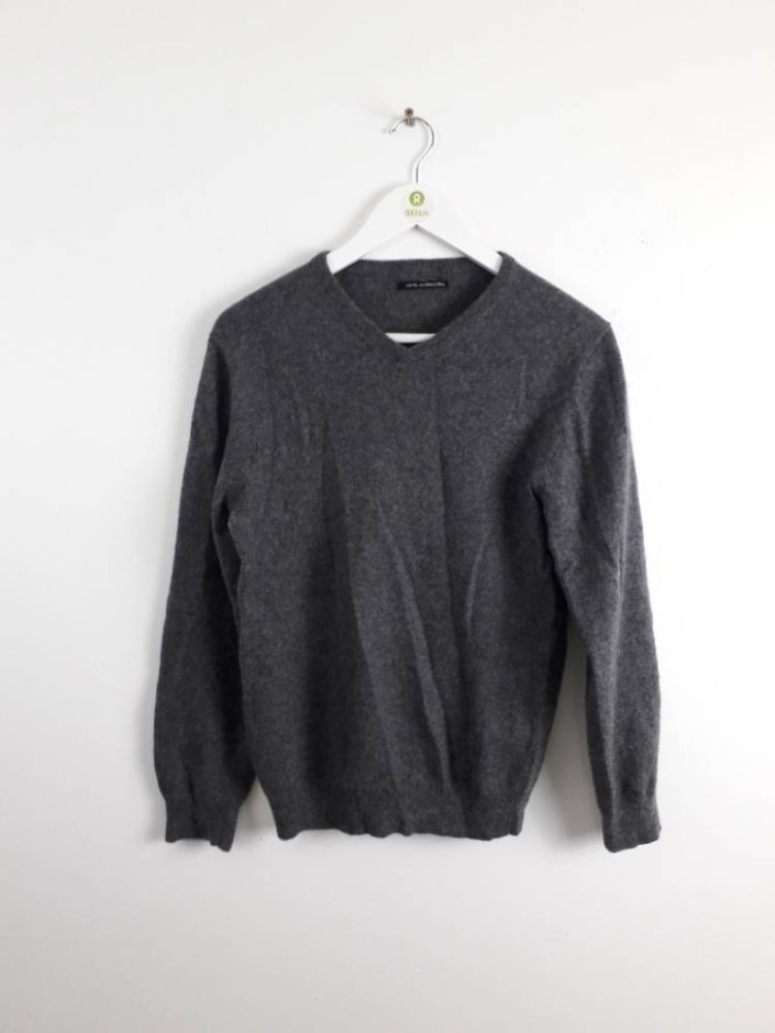 F&f 100%cashmere Men's V-neck Plain Jumper Grey Size: S