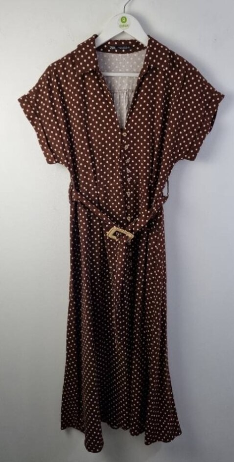 Zara Polka Dot Midi Tea Dress Brown Size: S