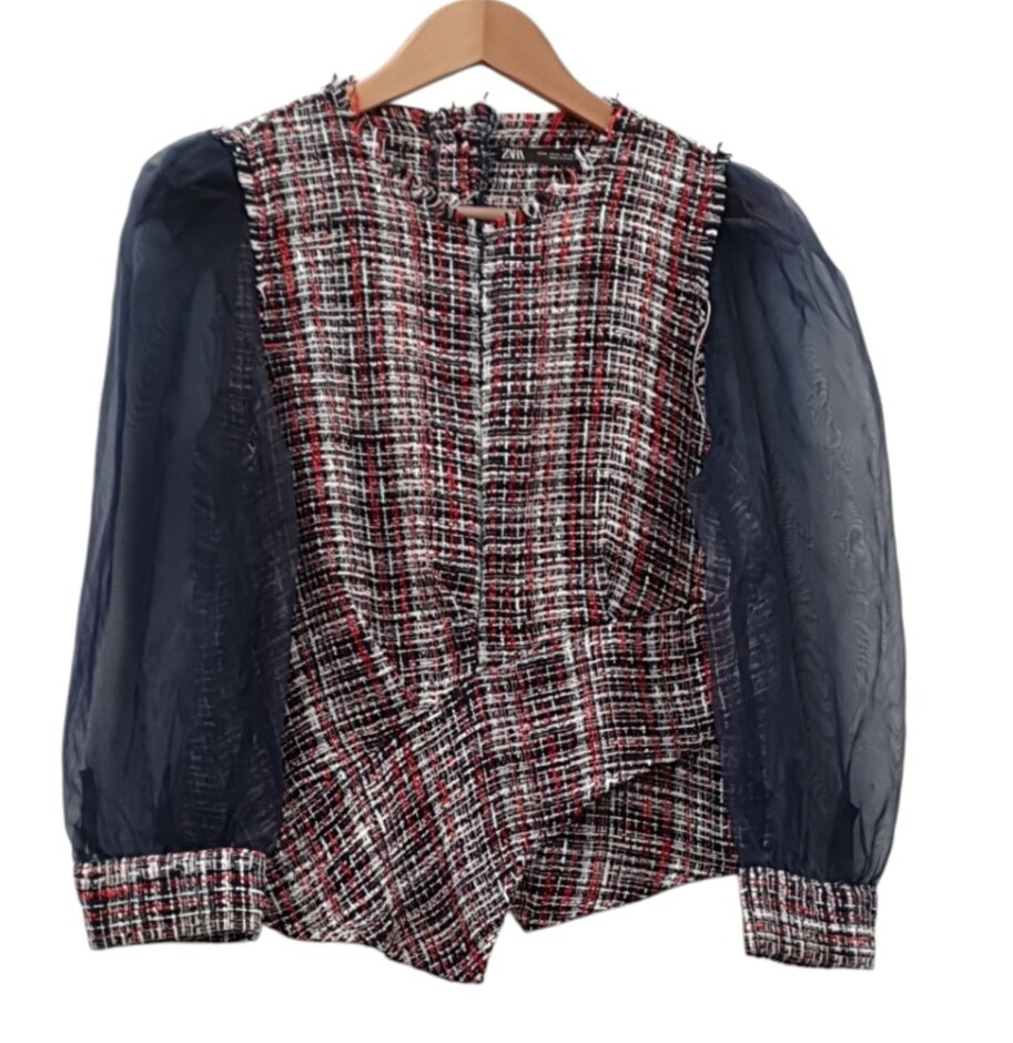 Zara Long Sleeve Top Blue/red/white Size: M