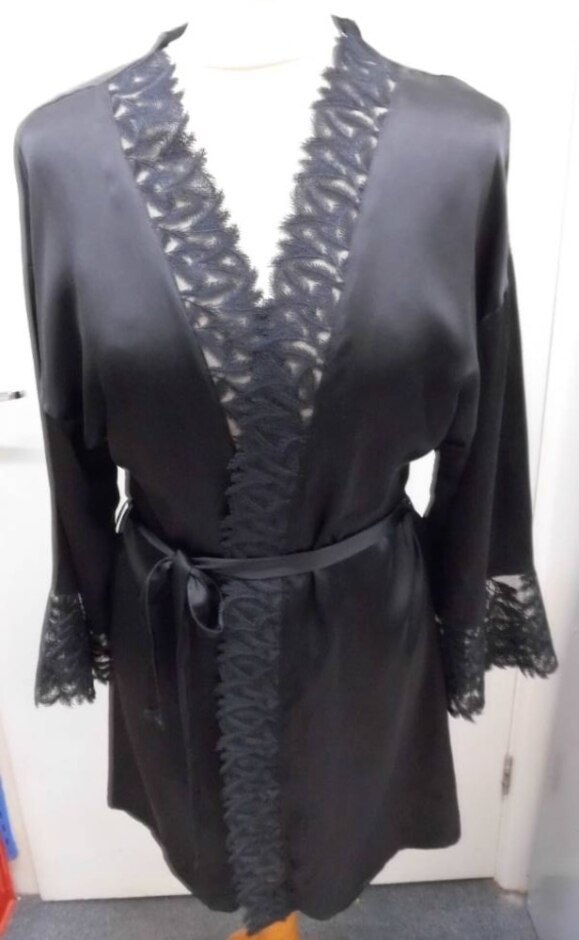 Intimissimi Silk Kimono Jacket, Lace Trim Black Size: M