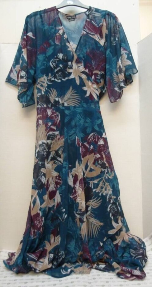 City Chic Floral Sheer Wrapover Dress Jade Multi Size: 18