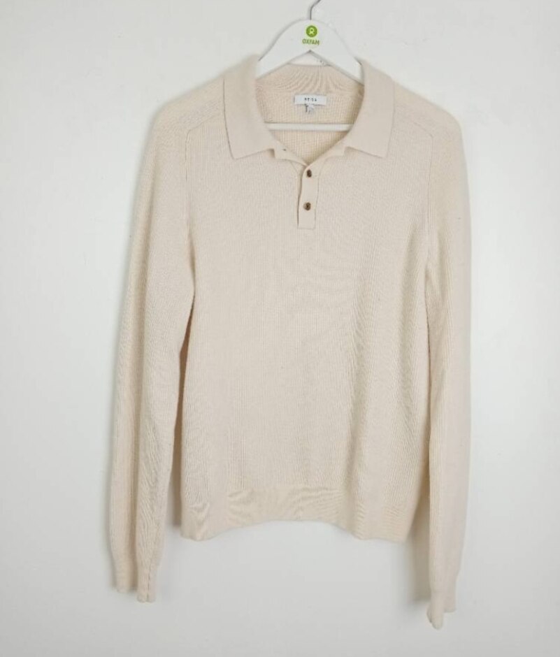 Reiss Wool Blend Polo Jumper Cream Size: Xl