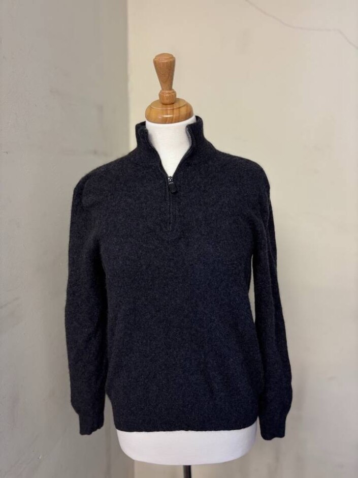 Black Brown Men Jumper 100% Cashmere Dark Grey Size: S