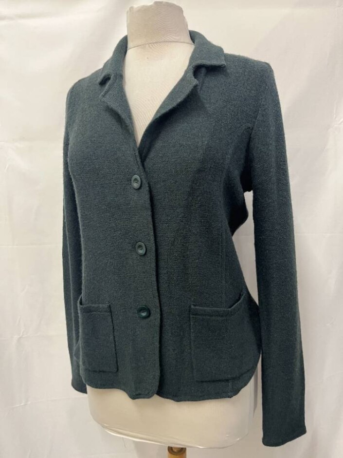 Tahari Merino Wool Blazer Cardigan Dark Green Size: L