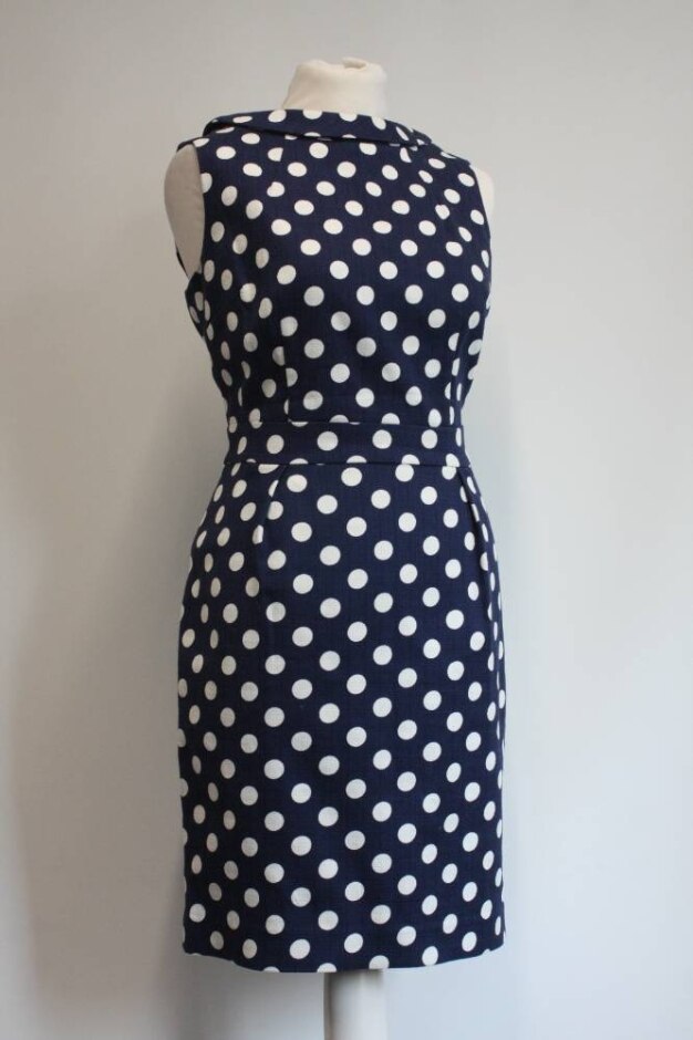 Boden Slash Neck Waisted Dress Bleu/white Size: 12