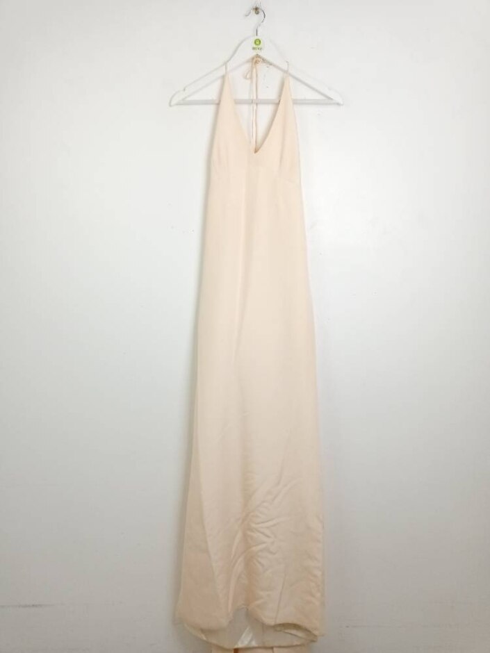 Geo By Sharon Boven Halter Simple Low Back Floral Deatil Wedding Dress & Veil Size 8 Cream