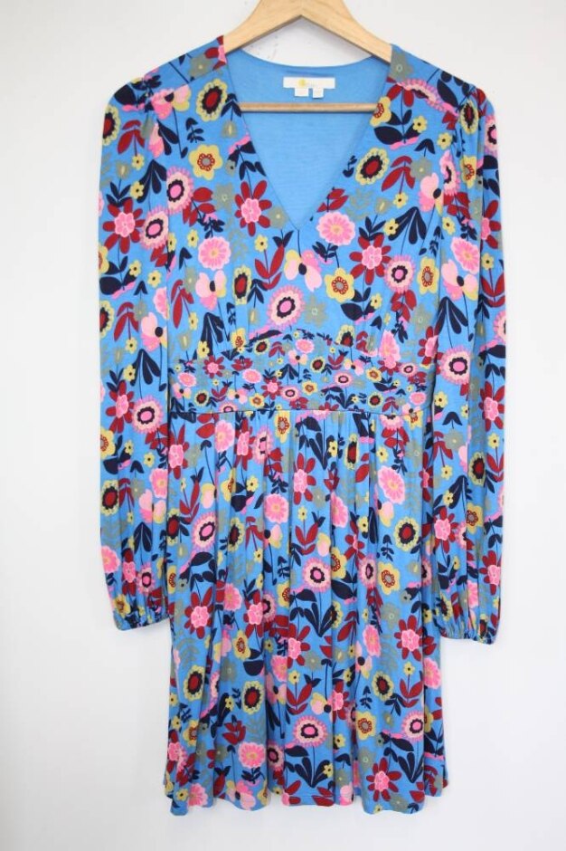 Boden Floral Jersey Mid-length Dress Blue Size: 6