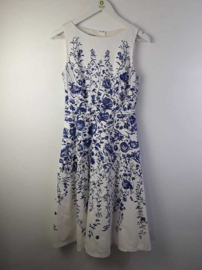 Hobbs Sleeveless Floral Dress White Blue Size: 10