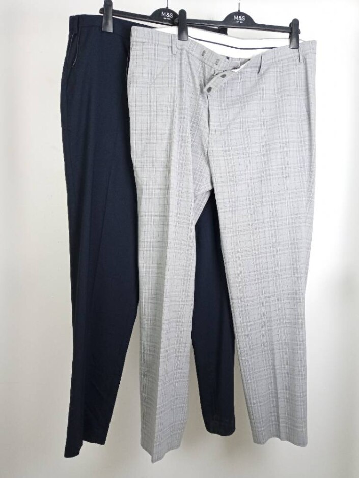 M&s Nwot 2xbundle Men's Checked/plain Trousers  Grey/navy Size: 44