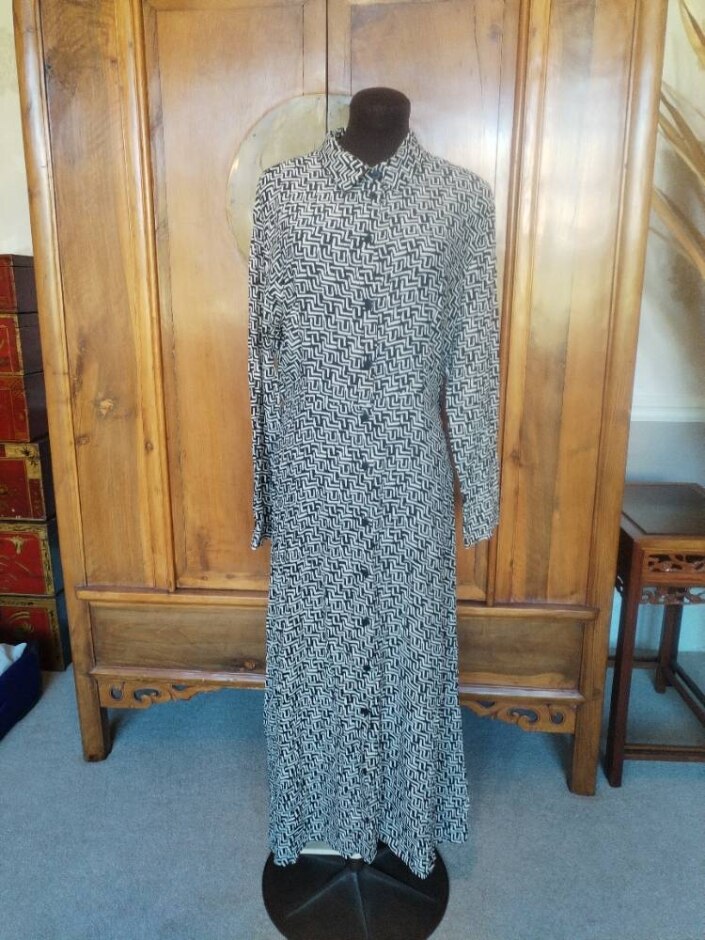 Zara Patterned Shirt Dress Black And Ivory Size: L
