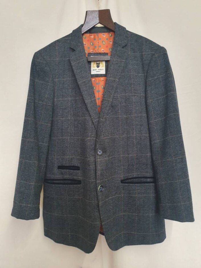 Marc Darcy 'scott' Tweed Check Jacket Blue Size: 36" Chest