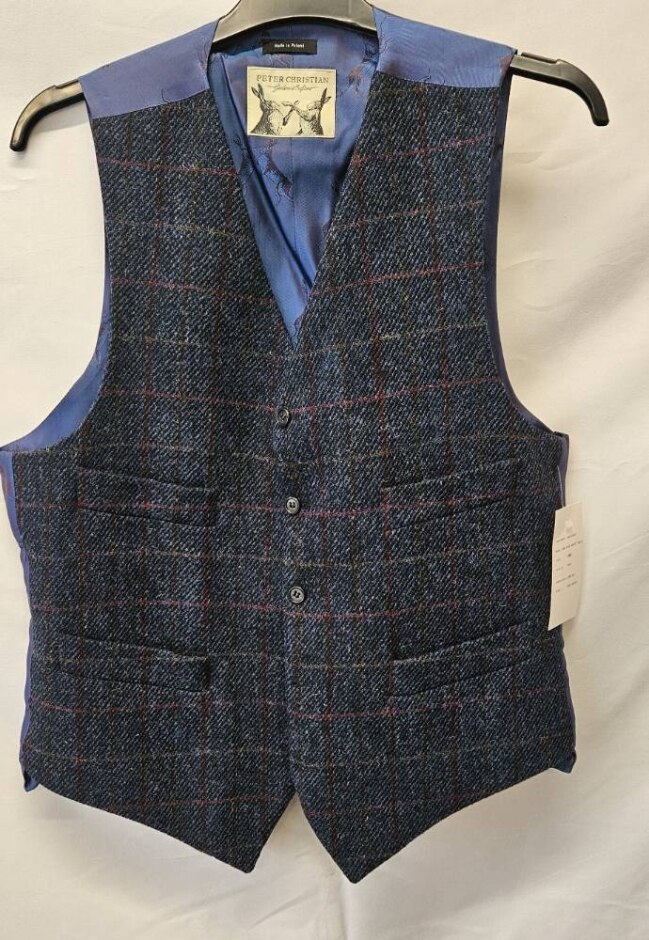 Peter Christian  Harris Tweed Wool Waistcoat Blue Size: M