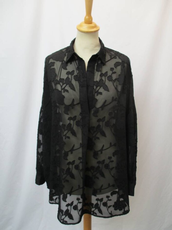 French Connection Sheer Oversized Blouse Black Size: 14