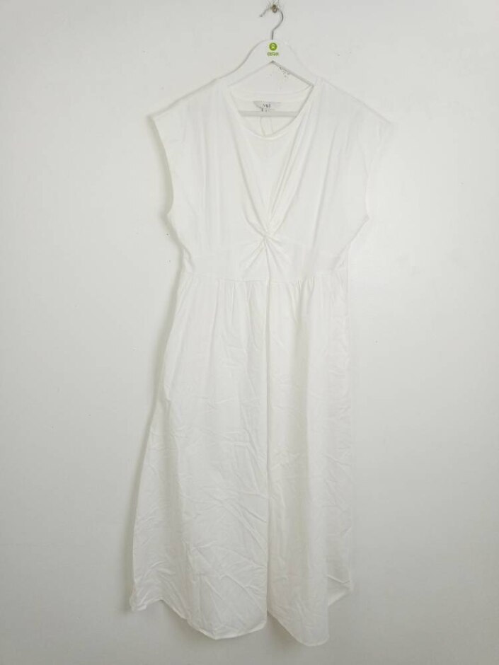 M&s 100%cotton New Women's Twist Front Midi Dress White Size: 14