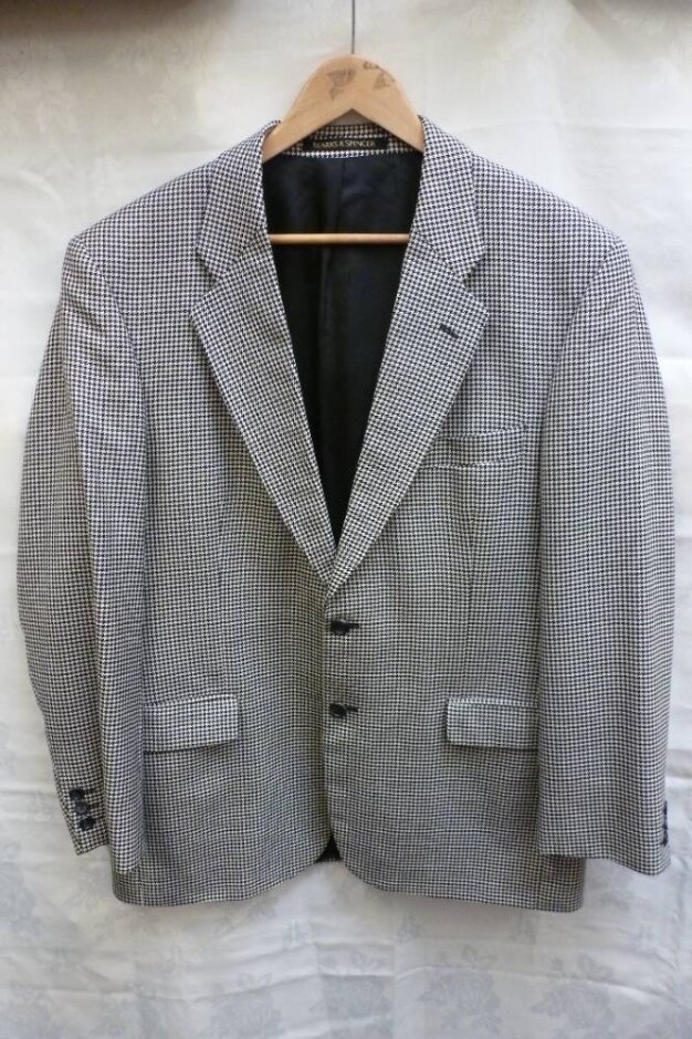 Vintage St Michael Wool & Silk Houndstooth Jacket Black & White Size: L