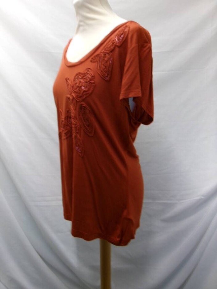 Rocha John Rocha Embellished Round Neck T-shirt Burnt Orange Size: 16