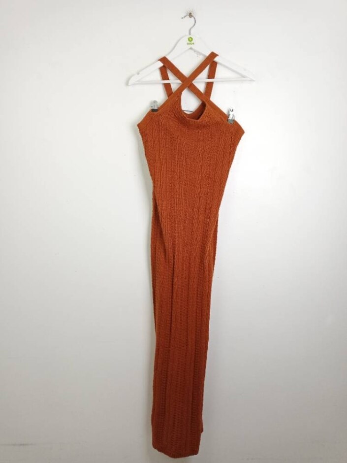 Autograph Nwot Women's Linen Blend Knitted Maxi Dress Cognac Size: 10