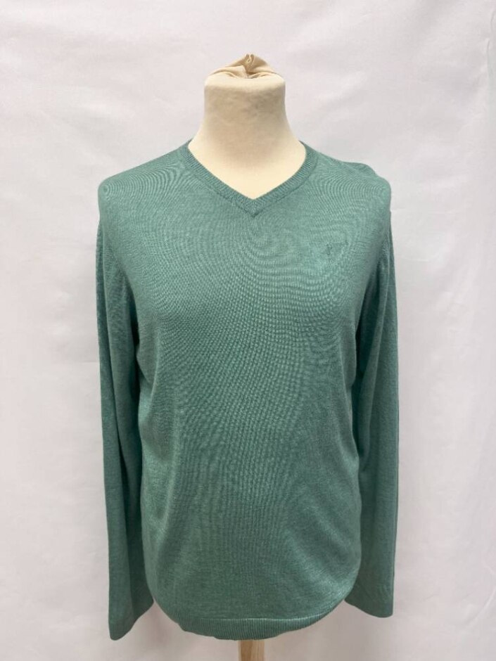 Silk And Cashmere  V-neck Jumper Dusty Green Size: L