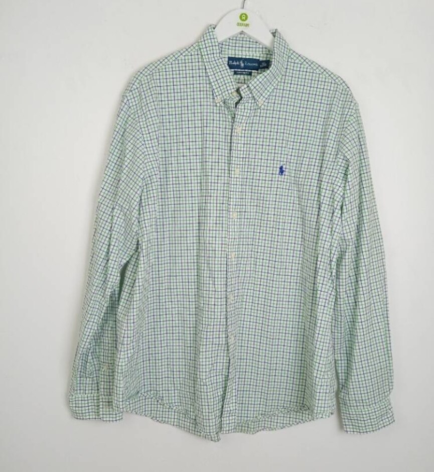 Ralph Lauren Grid Check Cotton Long Shirt  Green  Size: Xxl