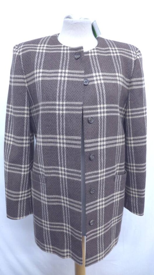 Planet Plaid Print Woollen Blazer Brown & Cream Size: 8
