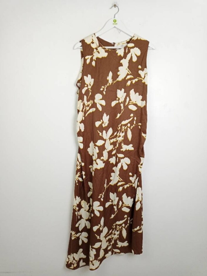 M&s Viscose Rich New Women's  Petite Floral Midi Dress Brown Size: 10