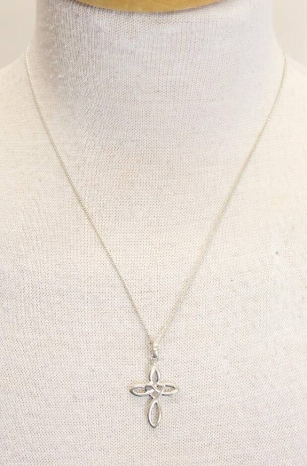 As New Irish Celtic Cross & Chain 925 Silver Necklace