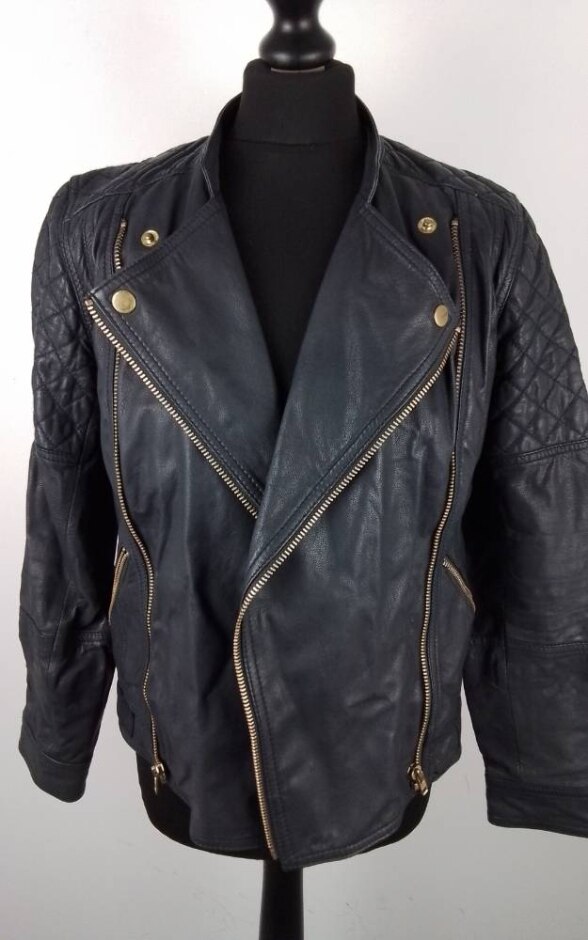 Asos Leather Biker Jacket Dark Blue  Size: 10