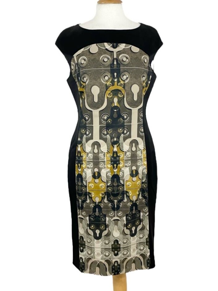 Karen Millen Sleek Statement Panel Dress Black/multi Size: 14