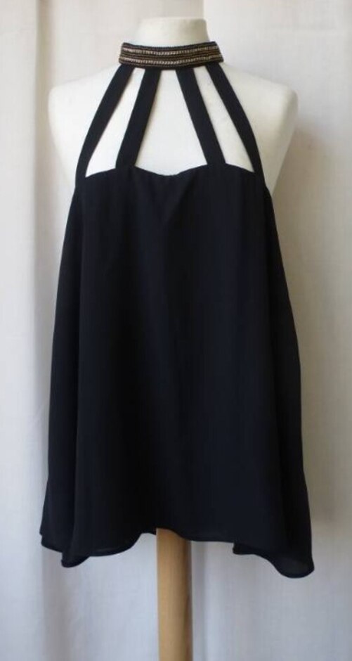 Miss Selfridge Y2k Cage Neck Party Swing Top Black Size: 12
