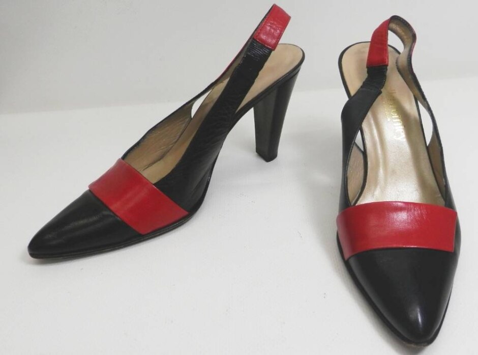 Russell & Bromley Black & Red Leather Pointed Sling Back Heels Size 5.5