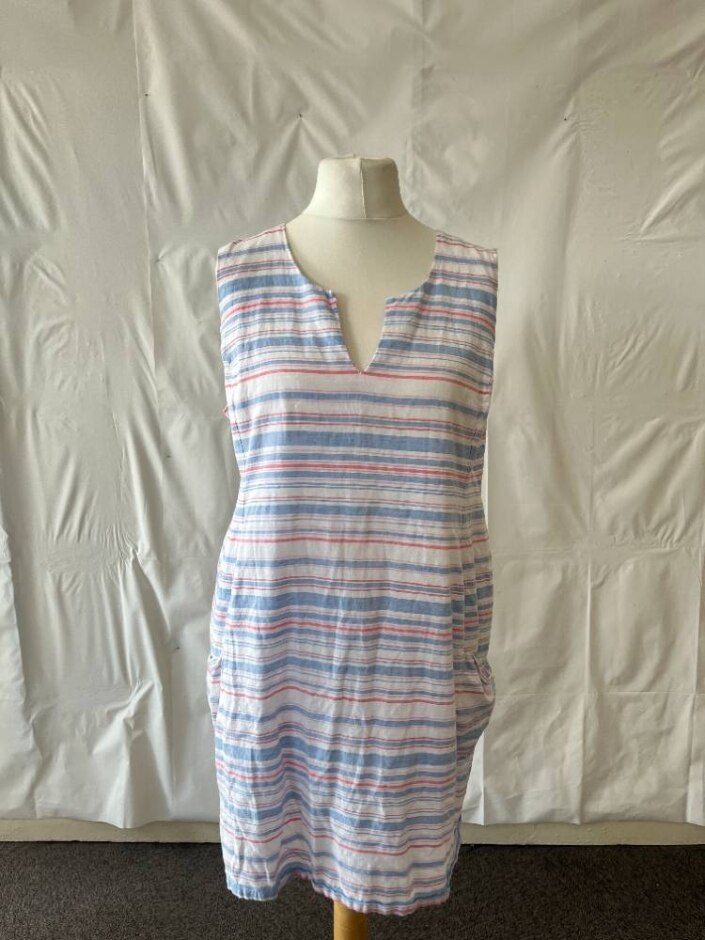 Joules Sleeveless Striped Dress White Size: 18