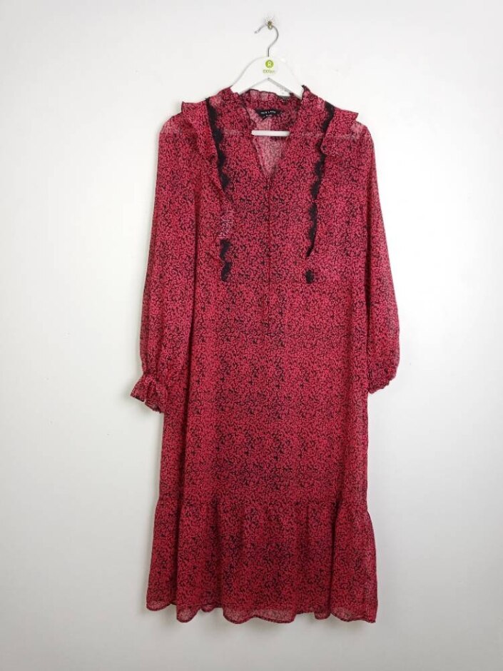 New Look Long Sleeves Lace Dress Black Pink Size: 12