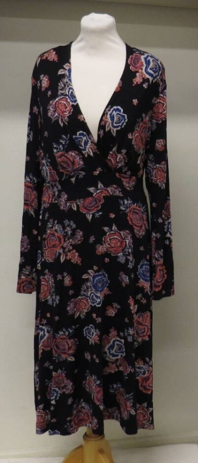 Monsoon Floral Pattern V Front Dress Black Size: 16