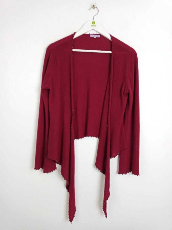 Ochre Cashmere Embellished Cashmere Cardigan Burgundy Size: 12