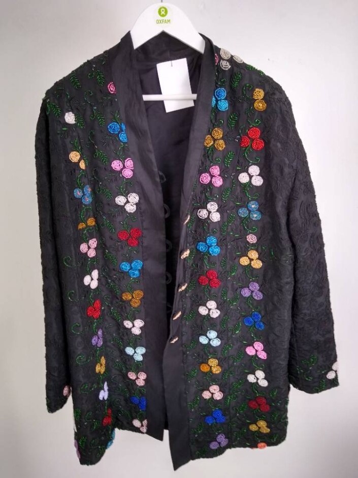 Vintage 80s Luxury No Brand Embellished Evening Opera Coat Black Size: L